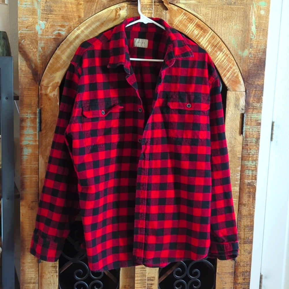 Jach's Mens Flannel Shirt. 2XL. Classic Red & Black.